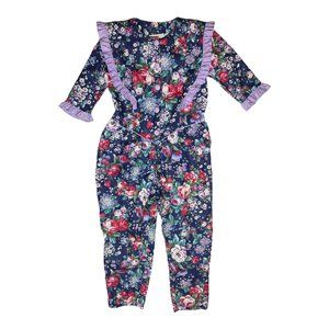 Vintage Maty Girl's 7 Floral Jumpsuit Ruffled Button-Front Cottagecore